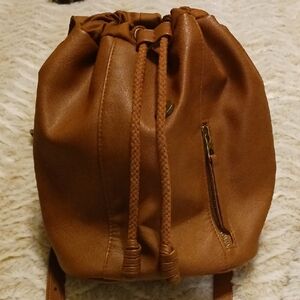 Brown Leather Drawstring Backpack/Bucket Bag